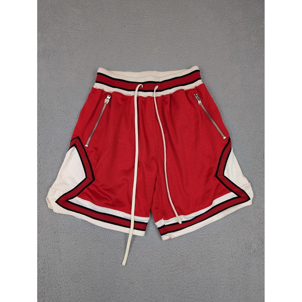 MNML Shorts Mens Small Red Mesh Basketball Zip Pockets Drawstring Contrast Trim‎
